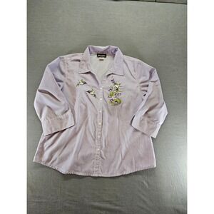 Get Lucky USA Purple Striped Hummingbird Floral Embroidered 3/4 Sleeve Shirt L